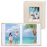 Vienrose Petit Album Photo 10x15 cm, 2 Paquets Couverture en Lin Mini Albums Photos, 26 Poches 52 photos, pour Famille Bébé Mariage Beige