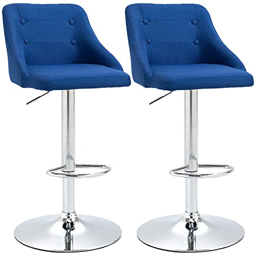 Taburetes Altos de Cocina con Respaldo Azul Marca HOMCOM