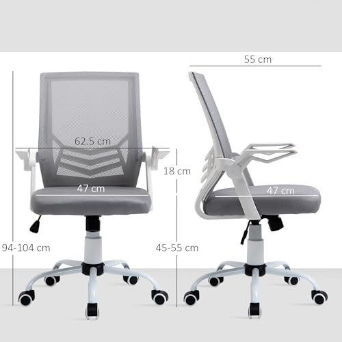 Sedia da Ufficio Ergonomica con Supporto Lombare, Braccioli Pieghevoli, Sedia da Scrivania Girevole in Rete Traspirante con Schienale Reclinabile e Altezza Regolabile, Capacità 120kg, Grigia - Sedia gaming - Immagine 2