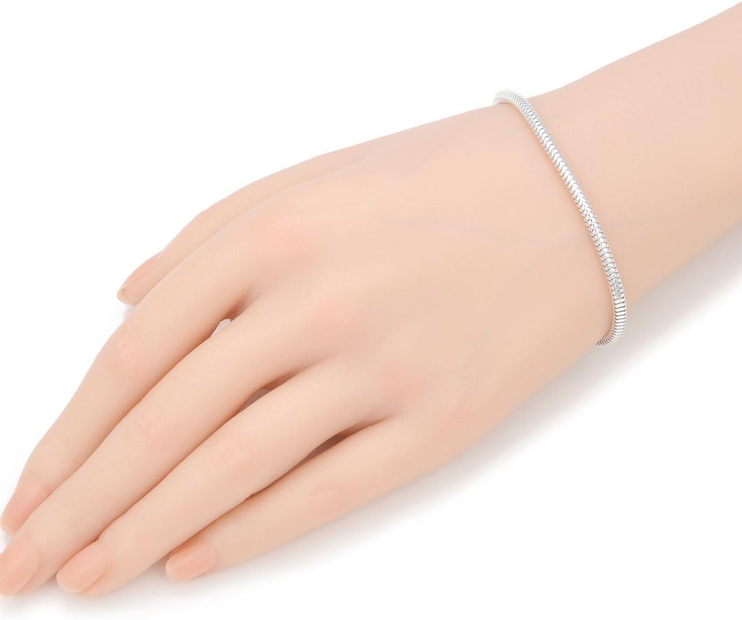 Adabele 1pc Authentic Solid 925 Sterling Silver 3mm Snake Chain Bracelet 6.5" 7" 7.5" 8" 8.5 inch Hypoallergenic Nickel Free Women Men Jewelry Made in Italy