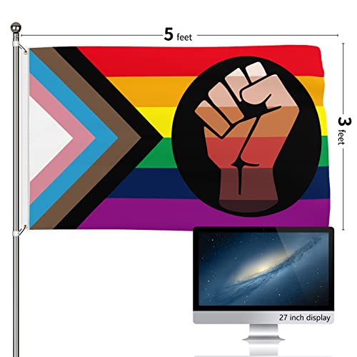 Progress Pride Flag Rainbow Decorations Lgbt Banner 3X5 Ft Double Sided Printed Backdrop Blm Power Fist Yard Sign Holiday Gay Party Supplies Hanging Poster Decor Polyester With Brass Grommets For Outdoor Indoor Garden Room House Parade Event Lawn Door #TOP6