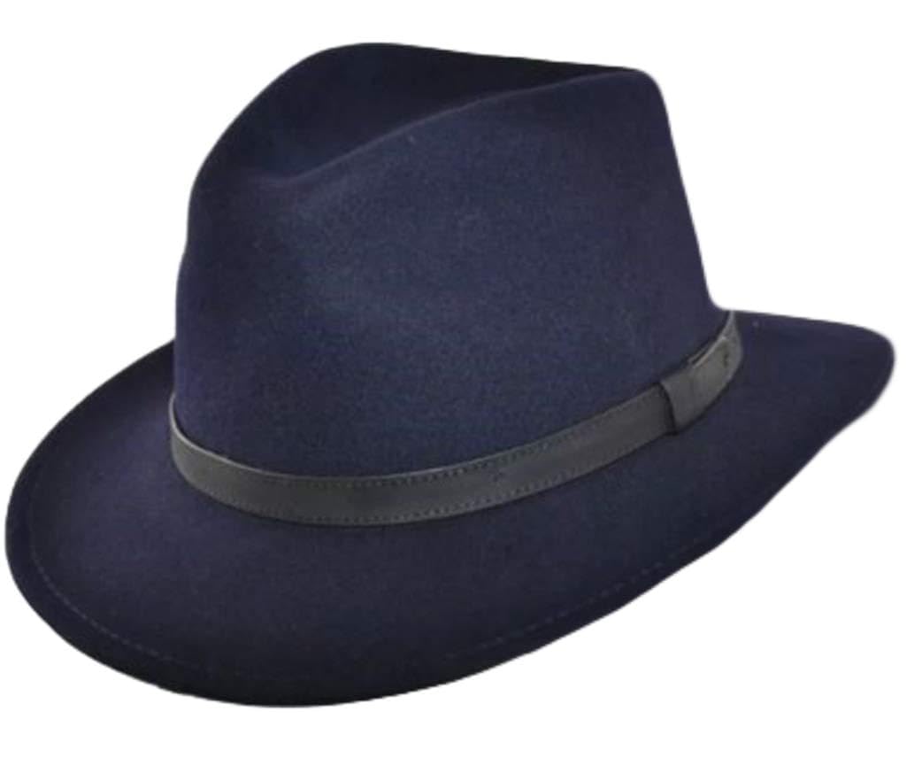 Crushable Felt Fedora HAT 100% Felt Wool Elegant HAT (Navy) (Medium 56-57 cm)