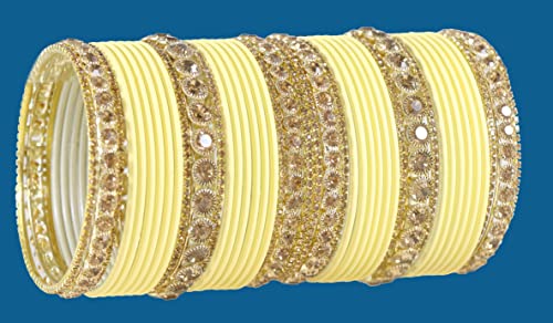 Image of NMII Non-Precious Metal Base Metal and Studded Zircon Gemstone and Matte Finish Worked Bangle set for Women /Girls