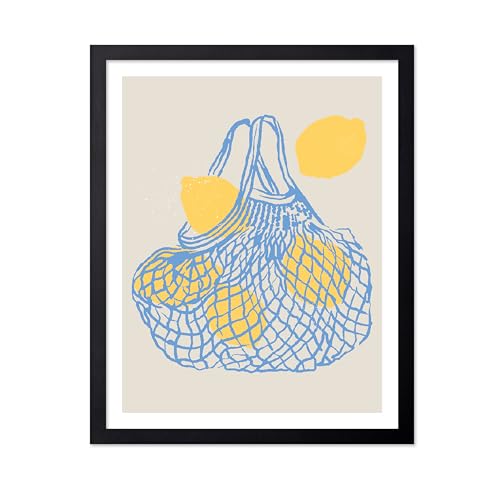 Poster Master Bag of Lemons Poster - Retro Lemon Print - Food & Drink Artwork - Fruit & Sketch Design - Modern Print - Chic Boho Art - Aesthetic Restaurant or Kitchen Wall Decor - 16x20 Black Framed
