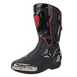 ZHENSI Botas De Moto para Hombre De Cuero Impermeables De Caña Alta con Cremallera Cerradas Y Giratorias para Carreras Al Aire Libre,Negro,41 EU