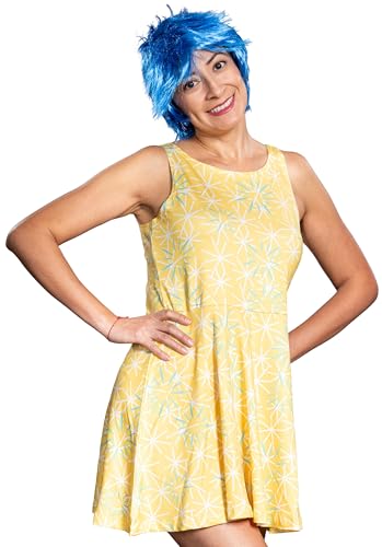 Adult Women’s Cartoon Character Cosplay Yellow Dress and Blue Wig Complete Halloween Costume Set — view 5
