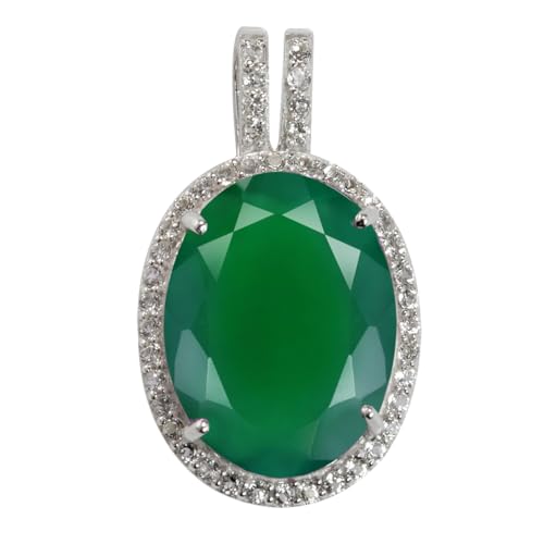 Silvershake Huge 7.78ct. Natural Emerald Green Agate and White Topaz Gold Plated 925 Sterling Silver Pendant