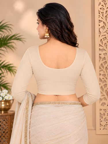 Image of Abhi Cotton Readymade Saree Blouse for Women- 3 /4 Sleeve, Round Neck, Regular-fit, Stretchable, Pull-on Style