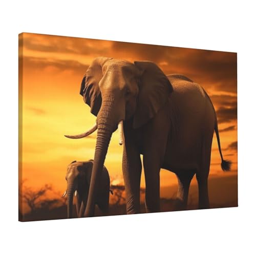 Impression sur toile coucher de soleil éléphant pour une décoration salon zen