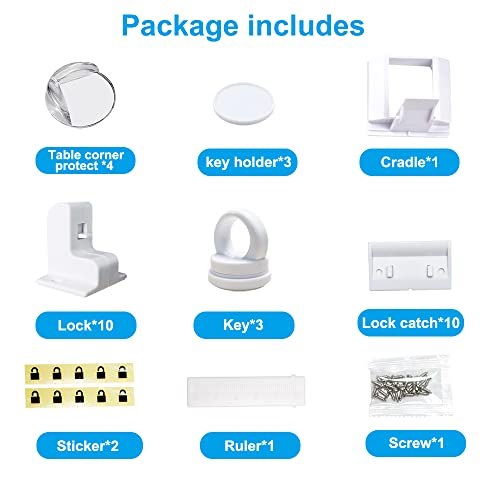 35 Pack-10 Locks+3 Keys Magnetic Cabinet Locks For Baby Safety-Childproof Lock,Magnetic Locks For Cabinets, Drawers - Easy To Install, No Tools #TOP6