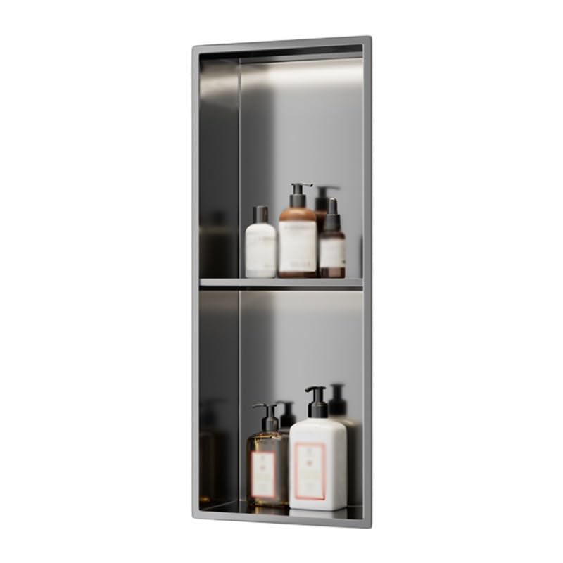 DFEDHF Shower Niche with Light Stainless Steel Recessed Alcove Waterproof No Tile Needed Wall Mounted Organizer Caddy for