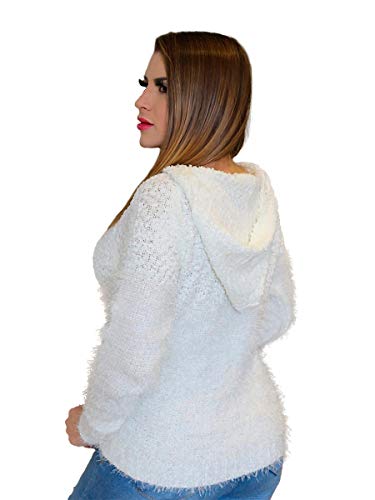 Blusa Casaco Pelinho Felpuda Capuz Inverno Feminina (Branco, P)