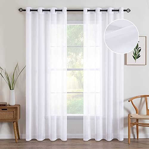 MIULEE 2 Panels White Semi Sheer Window Curtains 84 Inches Long Elegant Decoration Grommet Top Window Voile Panels/Drapes/Treatment Linen Textured Panels for Bedroom Living Room (54X84 Inches)