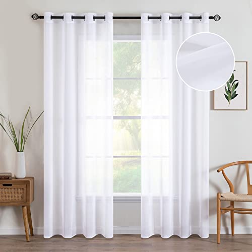 Miulee 2 Panels White Semi Sheer Window Curtains 84 Inches Long Elegant Decoration Grommet Top Window Voile Panels/Drapes/Treatment Linen Textured Panels For Bedroom Living Room (54X84 Inches) #TOP4