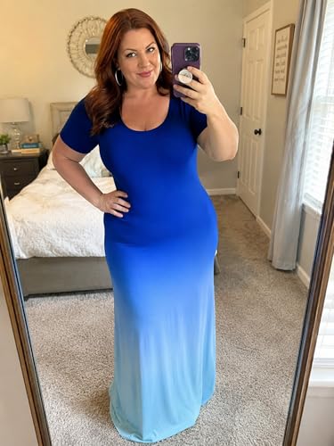 Image of PinkPatty Women's Plus Size Maxi Dresses Short Sleeve Sundress Summer T-Shirt Beach Long Dress with Pockets