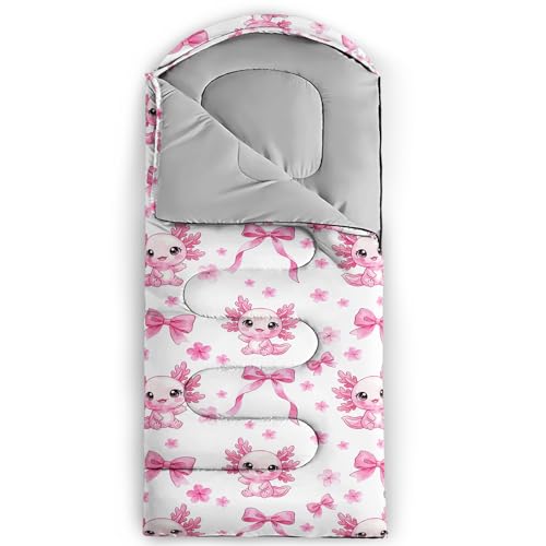 Image of QOOMO Axolotl Cute Camping Sleeping Bags,3 Season Warm & Cool Weather,Lightweight,Waterproof Sleeping Bags for Adults & Kids,Traveling,and Outdoors