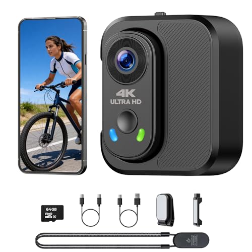 Image of 4K Mini Body Camera, Thumb Action Camera with 64GB Card, WiFi, EIS Stabilization, Charger Case, Magnetic Mount, 150° Wide Angle Wearable POV Camera for TikTok YouTube Vlogging Outdoor Motorcycle