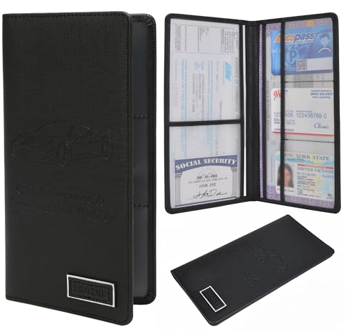 Image of Car Registration and Insurance Holder Glove Box Folder-Premium PU Leather Car Document Wallet Driver's License, Cards and Other Essentials (Reticulated black)