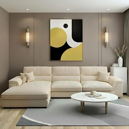 Image of Italino 4 Seater Luxurious L Shape Fabric Sofa Set (Left Side Lounger, Cream) | 3 to 4 Person Wooden Corner Sofa Couch for Living Room Bedroom Home Hall Furniture