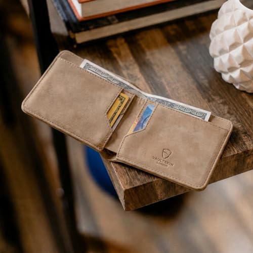 Image of Vaultskin MANHATTAN Slim RFID Blocking Bifold Leather Wallet for Men - Men's Leather Wallet, Front Pocket Minimalist Card Holder, Holds 9 Cards and Cash, Premium Italian Leather