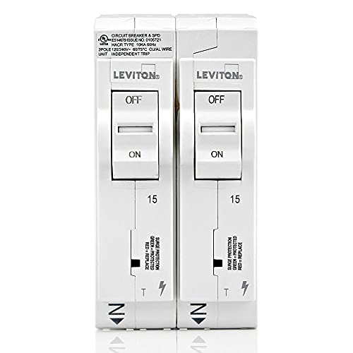 Image of Leviton Surge Protective Device with Two 15A 1-Pole Plug-On Standard Branch Circuit Breakers, Thermal Magnetic, 120 /240 VAC, LSPD1-T, White