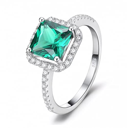 Bague émeraude carrée pour fiançailles et mariage en argent massif 925 étincelant