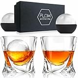 Juego de 2 vasos de whisky con diseño trenzado, vasos pesados perfectos para cócteles escoceses, bourbon, ginebra, tónico y negroni, Incluye 2 moldes para bolas de hielo