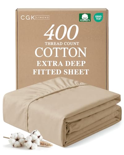 Cotton Fitted Sheet King Size - 100% Cotton - 400 Thread Count - Cream