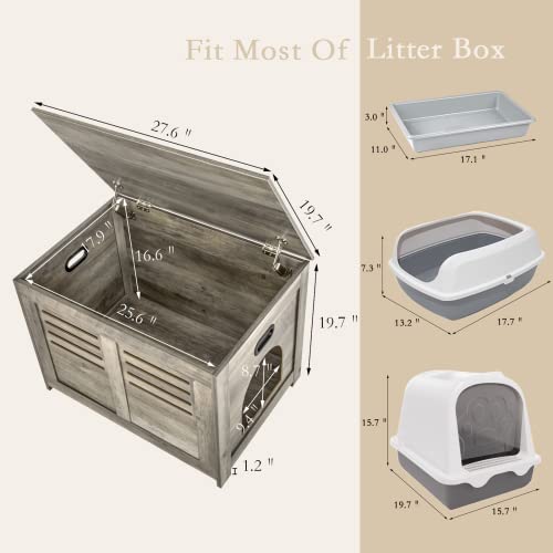 Dinzi Lvj Litter Box Enclosure, Flip-Top Enclosed Litter Box, Hidden Cat Washroom With Good Ventilation, Entrance Can Be On Left Or Right, Cat House Furniture For Most Of Cat And Litter Box, Grey Wash #TOP7