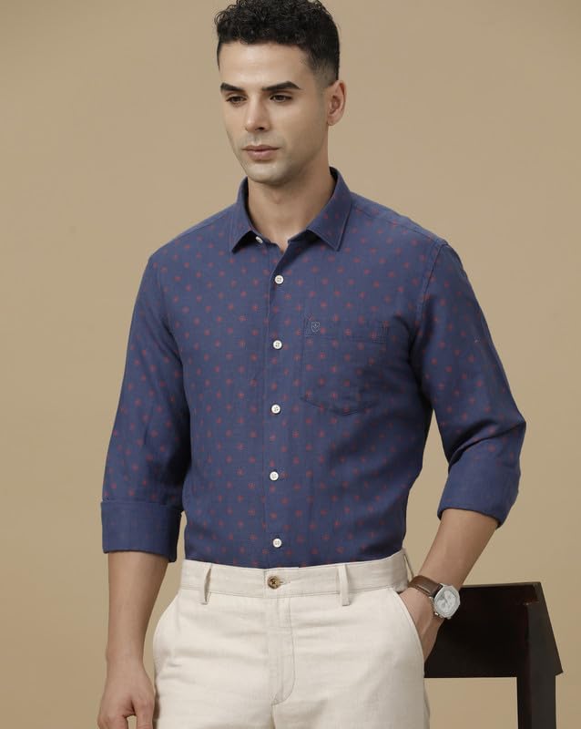Image of Linen Club Men's Linen Rich Printed Contemporary Fit Full Sleeve Casual Shirt