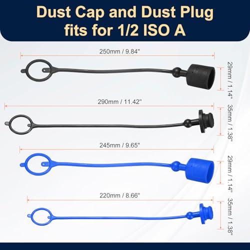 Image of HARFINGTON 2Sets 1 /2 Hydraulic Hose Dust Cap and Plug Kit, ISO-A Male Dust Cap & Female Plug Cover Quick Disconnects Air Coupler Cover Port Plug Fittings with Retention Ring, Blue /Black