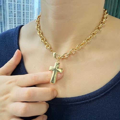 18k Gold Cross Charm Necklace for Women Trendy Star Pendant Necklace Toggle Clasp Necklaces2