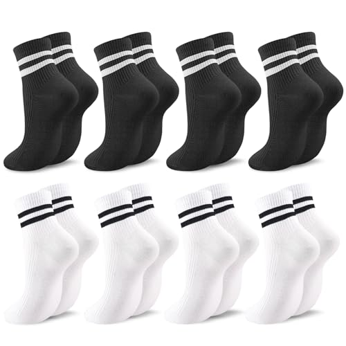 Image of Zuimei 8 Pairs Trainer Running Socks Womens, Breathable Striped Ankle Sock
