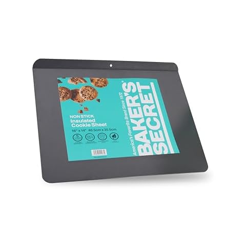 Baker's Secret 2pcs Insulated Cookie Sheet Cookie Tray 16" x 14", Carbon Steel Insulated Double Wall, for Baking Roasting Cooking, Dishwasher Safe Home Baking Supplies Accessories Cover