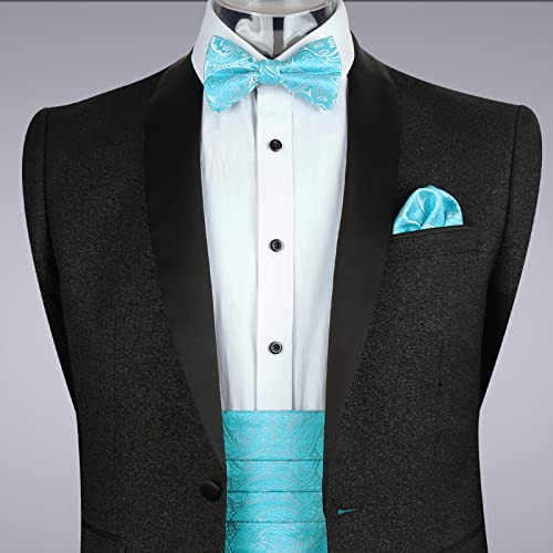 Image of Alizeal Mens Multicolored Silk Solid Cummerbund Bow Tie Set | with Cummerbund Pocket Square Pre-tied Adjustable for Mens Gift