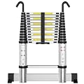 ARCHOM Telescoping Ladder with Hooks 12.5 FT - Aluminum Telescopic Ladder with Stabilizer - Retractable Extension Ladders for Home Loft Roof RV Work with EN131 Certification - 330lbs Max Capacity
