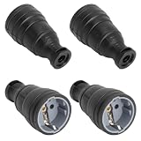 HENGBIRD 4 Stück Schuko Kupplung, Schutzkontakt Gummikupplung 16A 250V IP44 mit Deckel, Steckdose für Außenbereich aus TPV Gummi mit Messingkontakten für Garten Werkstatt Baustelle Garage Kühlhaus