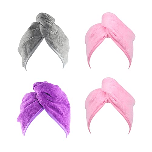 Youlertex Microfiber Hair Towel Wrap For Women, 4 Pack 10 Inch X 26 Inch, Super Absorbent Quick Dry Hair Turban For Drying Curly, Long & Thick Hair #TOP14