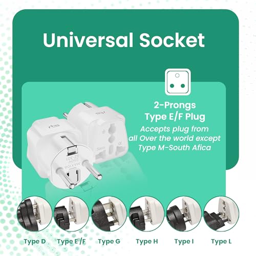 Image of rts (2 Pack) Europe Travel Adapter, India to Europe Plug (Schuko) - Type E /F European Plug Adapter, Universal Adapter for Europe Adapter Germany, France laptops Smartphones Tablets Camera Chargers