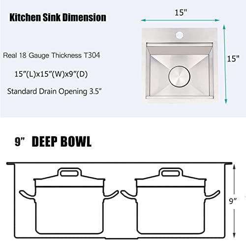 Ikebana Bar Sink,Brushed Nickel Stainless Steel Small Wet Bar Sink,15 X 15 Inches 18 Gauge Single Bowl Workstation Drop In Prep Rv Kitchen Sink With Accessories #TOP6