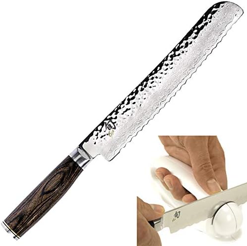 Shun TDM0705 Premier 9-Inch Bread Knife, Silver & Kai Serrated Knife Sharpener (Bundle)