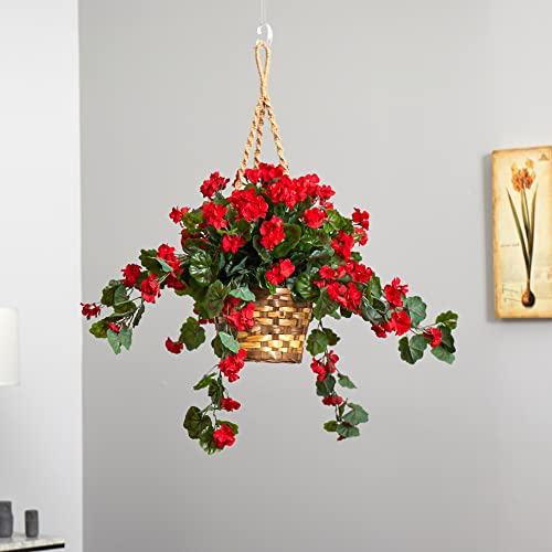 Nearly Natural 6857-Rd Geranium Hanging Basket Uv Resistant, Red,10.125'' X 29'' X 10.125'' #TOP28