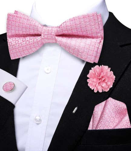 Image of Dubulle Mens Paisley Striped Bowtie Set Pre-tied Bowtie for Men and Pocket Square Set Wedding Business