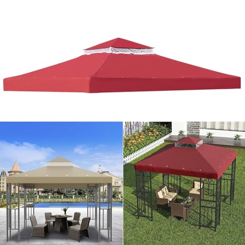 Image of LPLYAA Gazebo Replacement Canopy Top Cover 3x3M/10x10FT, Waterproof Double Tier Outdoor Garden Patio BBQ Gazebo Canopy Roof Pavilion Cover with Airvent Mesh and Drainage Holes(Top Only)(Color:Rojo)