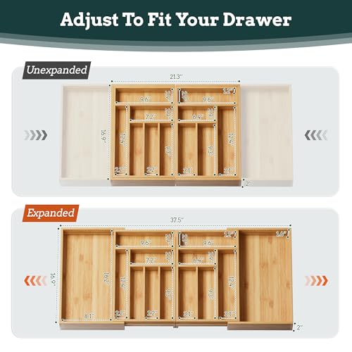 image for Besilord Silverware Organizer Large, Magnetic Connected Expandable 13 