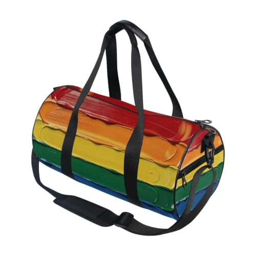 Bolsa de deporte redonda con bandera del arcoíris y compartimento interior de lona