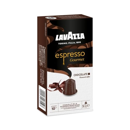Lavazza, Espresso Gourmet Chocolate, 10 Cápsulas de Aluminio Compatibles con Máquinas Nespresso* Original, con Aroma Natural de Chocolate, Arábica y Robusta, Intensidad 10/13, Tostado Medio