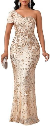 Cololura Women Sexy Sequin One Shoulder Mermaid Formal Party Cock...