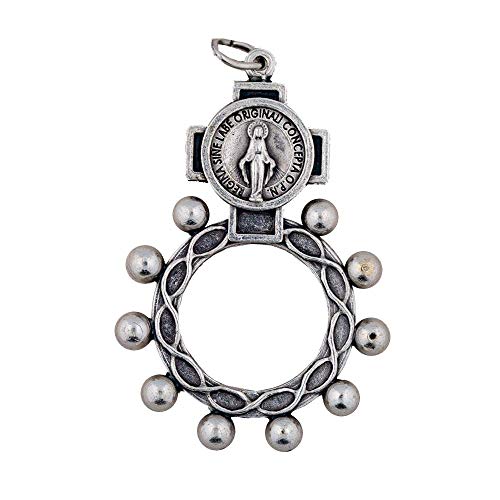 Image of VILLAGE GIFT IMPORTERS Rosary Rings | 4 Styles with Colored Enamel | Holy Figures and Saints Finger Rosary | Carded and Modern | Christian Jewelry (Miraculous Medal - Plain)