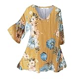 Yowablo Femmes Tops Causal Loose Floral Imprimé T-Shirts Automne Plus Size V Neck Tops Blouse De